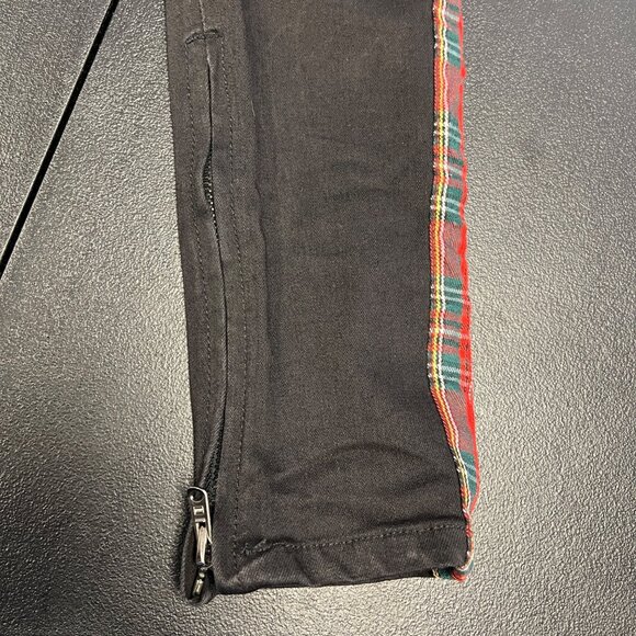MNML Jeans Men’s Black Plaid Trim Leg Zips Button Fly Size 30 Academia Preppy - Picture 9 of 11